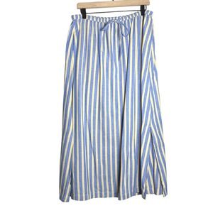 Universal Thread Womens Maxi Skirt L Blue Yellow Striped Cotton Elastic Coastal